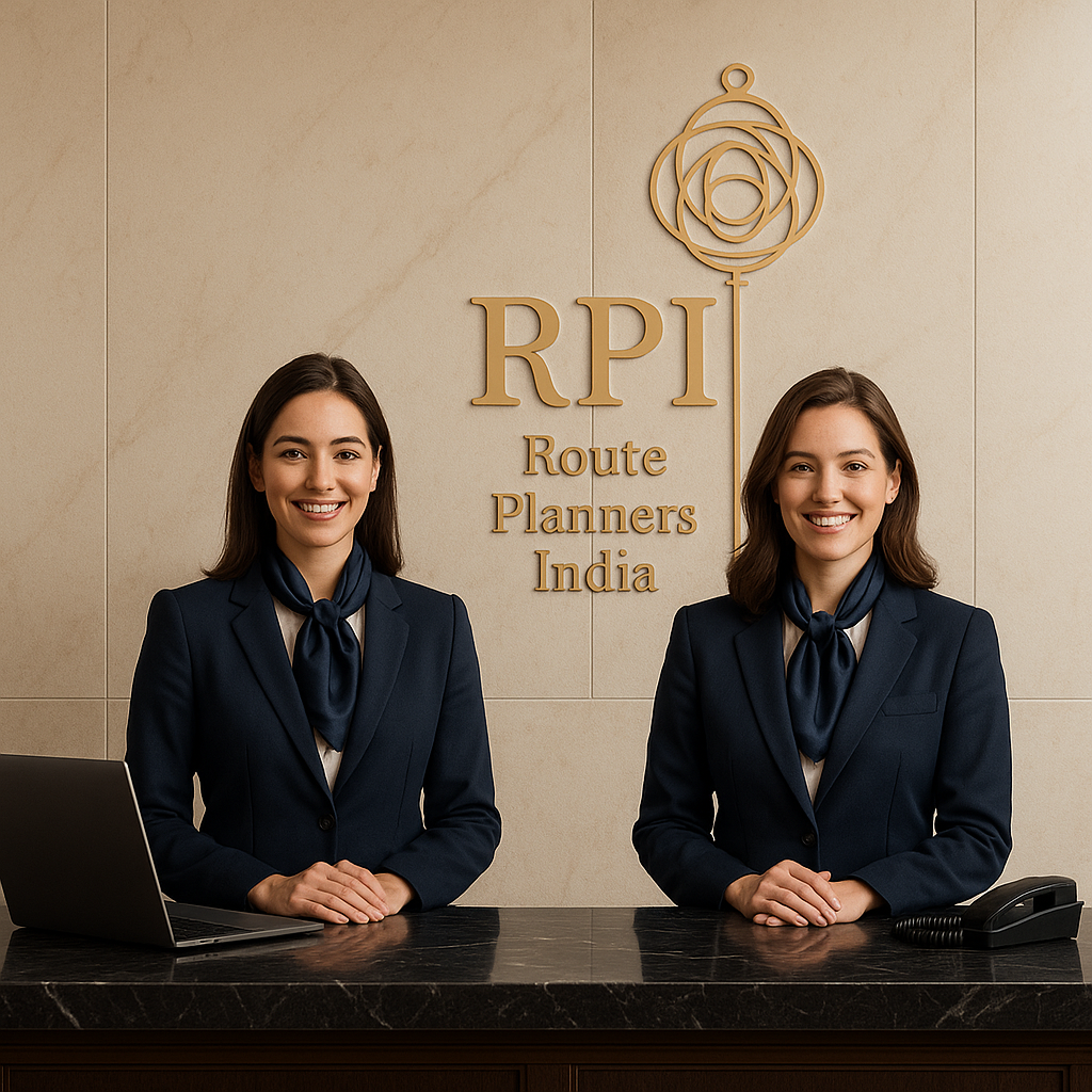 Luxury hotel lobby at RPI Hotels in India
